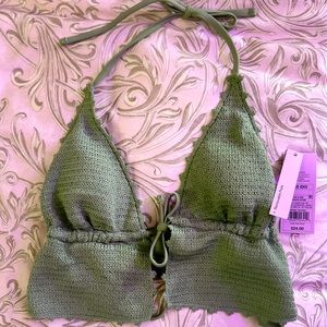 Women's Crochet Tie-Front Longline Bikini
Top - Wild Fabl Soft Green XXS